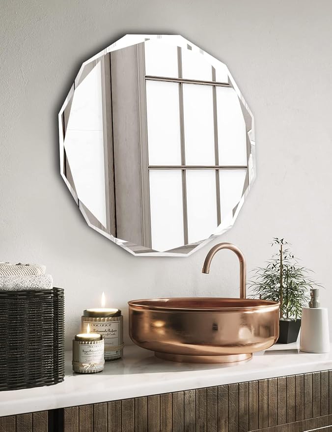 20x20 Inch Bathroom Mirrors for Over Sink, Round Frameless Mirrors for Wall | Beveled Bathroom Mirror, Bathroom Vanity Circle Mirror for Bedroom Living Room Entryway Home Decor