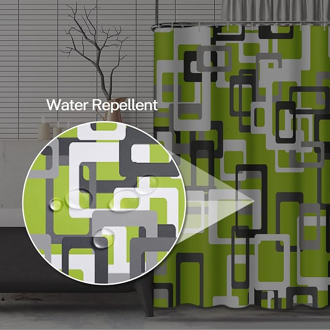 Shower Curtain, for Bathroom Decor 72 x 72 Inch, Modern Lime Green | Black Gray White Waterproof Polyester Fabric Shower Curtains Set with Hooks