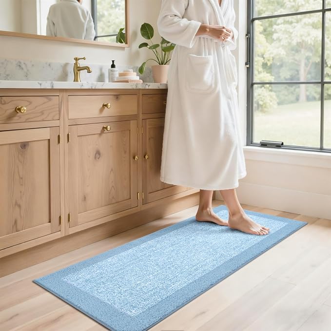 Bathroom Rugs 48x17 Non Slip Washable, Light Blue Bath Mat for Bathroom Floor Tub, Soft Absorbent Quick Dry Mats for Shower, Bathtub,Home Decor