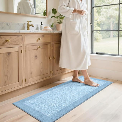 Bathroom Rugs 48x17 Non Slip Washable, Light Blue Bath Mat for Bathroom Floor Tub, Soft Absorbent Quick Dry Mats for Shower, Bathtub,Home Decor