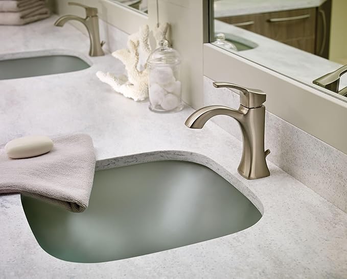Moen Voss Brushed Nickel One-Handle Single-Hole High-Arc Bathroom Faucet with Drain Assembly, 6903BN
