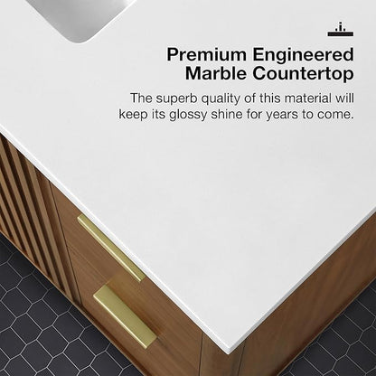 OVE Decors Indy 36 in. Undermount Single Sink Bathroom Vanity with White Engineered Marble Top, Warm Walnut