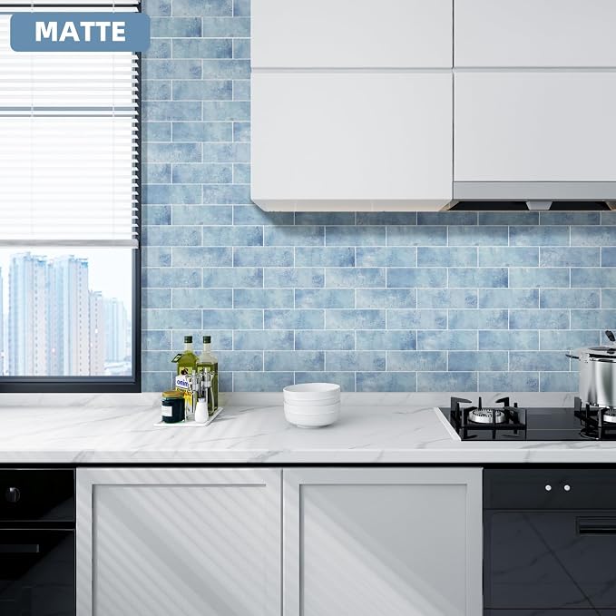 Tilingview 30 PCS Peel and Stick Backsplash Tile for Kitchen/Bathroom/Living Room, 3"x 9" Self-Adhesive Subway Tile for Backsplash, Imitation Glazed Tiles/Handmade Tiles (Matte Sky Blue)