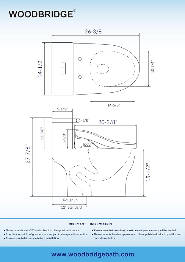 WOODBRIDGE One Piece 1.1GPF/1.6 GPF Dual Flush Elongated Toilet with Advance Smart Toilet in White
