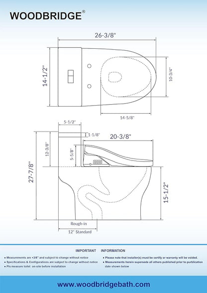 WOODBRIDGE One Piece 1.1GPF/1.6 GPF Dual Flush Elongated Toilet with Advance Smart Toilet in White