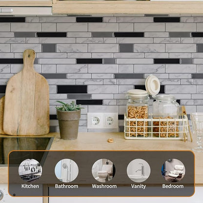 WOWSTAR 10-Sheet Peel and Stick Backsplash Tile for Kitchen Wall, Back Splash Stick On Tiles for Kitchen （12"x12", White Marble） | Peel and stick backsplash, self-adhesive wall tile, White Marble, waterproof, kitchen bathroom wall, 10-sheet, set B