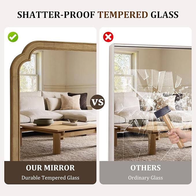 30" x 48" Wood Bathroom Mirror for Wall Mounted, Rustic Rounded Corner Vanity Mirror for Entryway, Living Room or Bedroom Home Decorative [30" x 48" Natural Color]