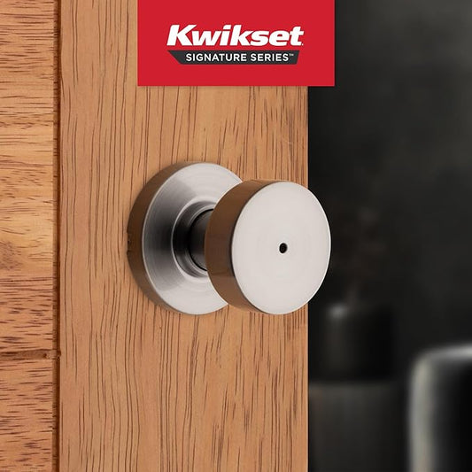 Kwikset Pismo Interior Privacy Door Knob with Lock, Door Handle for Bathroom and Bedroom, Satin Nickel Keyless Turn Lock Doorknob, with Microban Protection (Pack of 10)