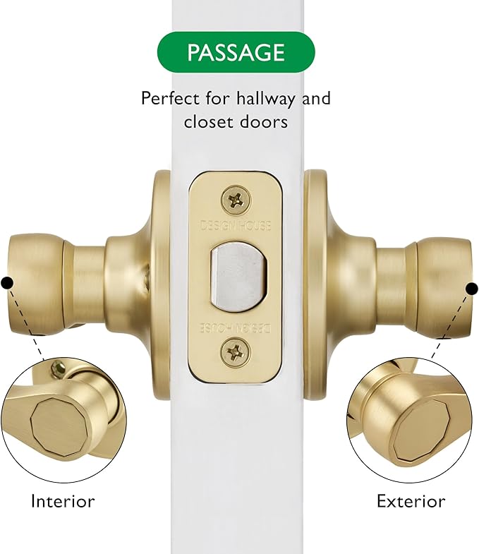 Design House Springdale Passage Hall Closet Interior Door Lever Handle Lockset, Non-Locking Handle Hardware, Satin Gold, 6.375 in x 1.94 in x 2.625 in, Item 728899