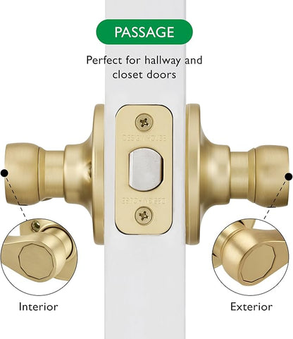 Design House Springdale Passage Hall Closet Interior Door Lever Handle Lockset, Non-Locking Handle Hardware, Satin Gold, 6.375 in x 1.94 in x 2.625 in, Item 728899