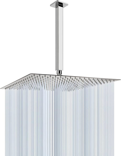 NearMoon Rain Shower Head With Shower Arm, Ceiling Mount Square Shower, Stainless Steel Ceiling Rainfall Showerhead- Waterfall Full Body Coverage (16 Inch, Chrome Finish)