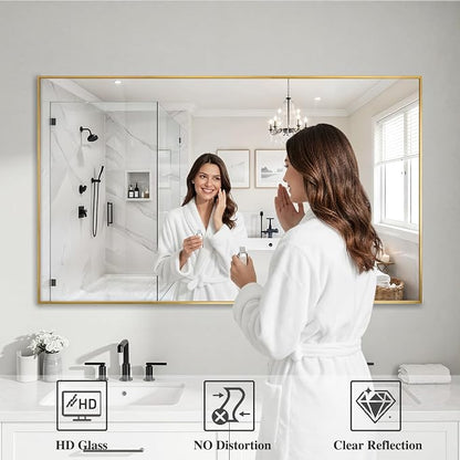 Koonmi Gold Mirrors for Wall, 30x55 Inch Bathroom Mirror, Rectangular Wall Mirror for Living Room Bedroom Bathroom, Hangs Horizontally or Vertically