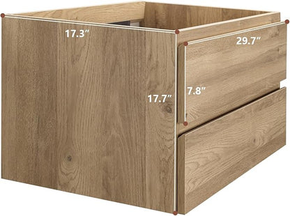 Wall-Mounted Bathroom Vanity with 2 Soft-Close Drawers – Moisture-Resistant MDF, Space-Saving Design for Modern Bathrooms (Nature Without Sink, 30)
