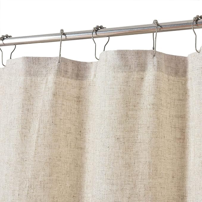 DOSLY Ides Linen Button Farmhouse Shower Curtain, Linen and Cotton Fabric, Pleated Gray and White Buffalo Plaid Checked Pattern, Country Style, 72x72 in