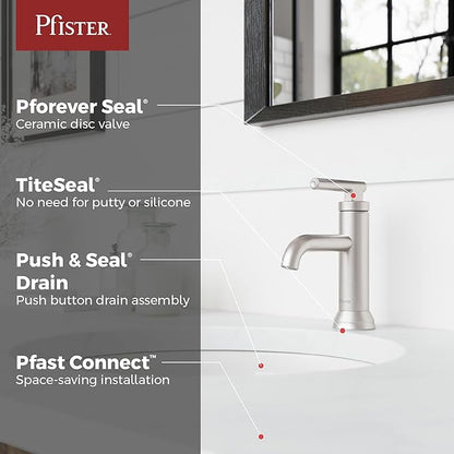 Pfister Capistrano Bathroom Sink Faucet, Single Control, 1-Handle, Single Hole, NSF Certified, Spot Defense Brushed Nickel Finish, LF042CSOGS