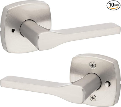 Kwikset Tripoli Lever Interior Privacy Door Handle with Lock, Door Lever for Bathroom and Bedroom, Satin Nickel Reversible Keyless Turn Lock, with Microban Protection (Pack of 10)