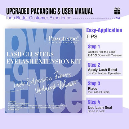 Lash Extension Kit Individual Lash Clusters Kit 40D 50D Eyelash Extension Kit 8-16mm Eyelash Clusters with Lash Bond and Seal, Lash Tweezers for Beginners (40D&50D, 0.07D, 8-16mm, Kit)