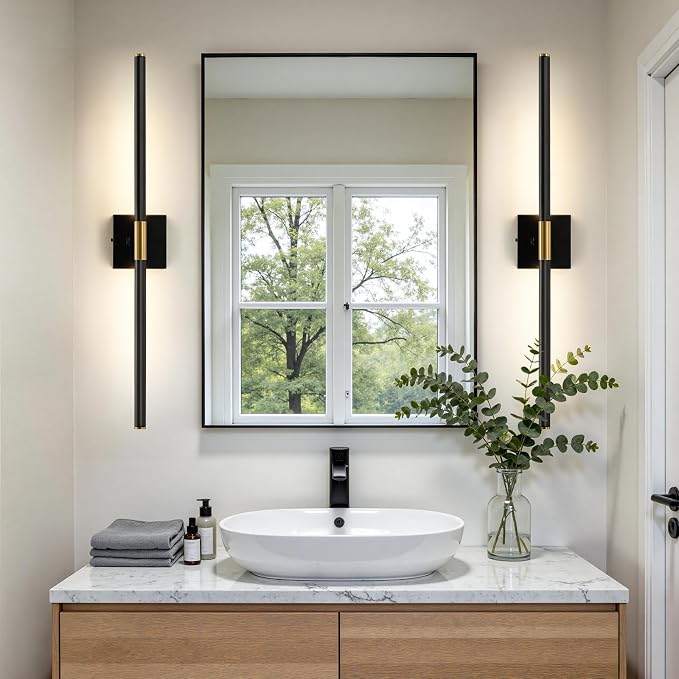 Epinl 32 Inch Black and Gold Bathroom Vanity Light, 360° Rotatable LED Vanity Light Bar, 5CCT Dimmable Bathroom Lighting Fixture Over Mirror, High CRI Modern Vanity Lights for Bathroom, Bedroom