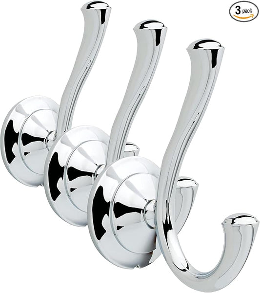 Delta Faucet 79435 Linden Double Towel Hook Bath Hardware Accessory in Polished Chrome (Pack of 3)