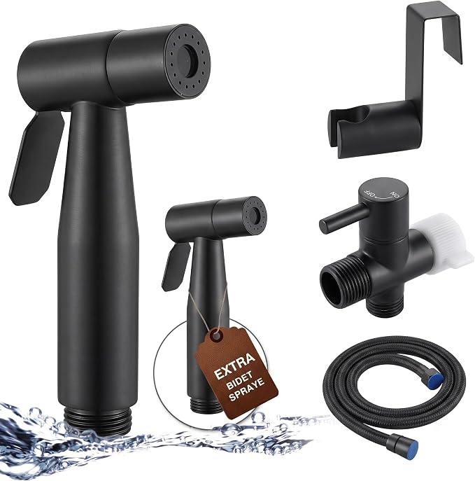 Premium Handheld Bidet Spray for Toilet | Adjustable Water Pressure | Leak-Proof Stainless Steel Toilet Bedit Sprayer | Muslim Shower | Cloth Diaper Washer Extra 1 Bidet Sprayer (Black)