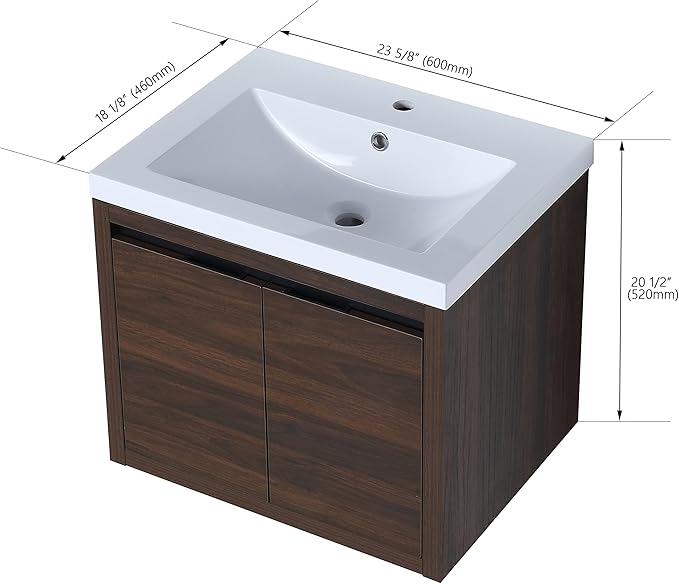 24 Inch Bathroom Vanity with Sink, Modern Floating Single Sink Bathroom Vanities Set, Wall-Mounted Bathroom Vanity, Soft Close Door (California Walnut, 18 * 24)