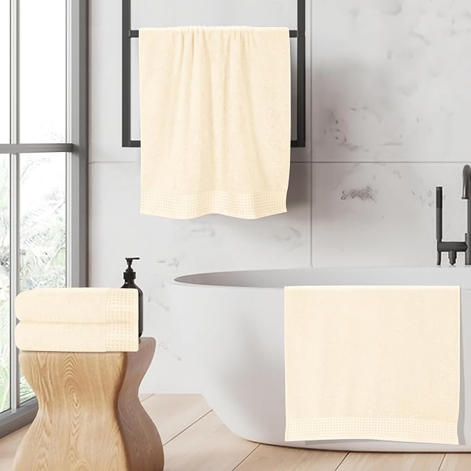 GLAMBURG Ultra Soft 4 Pack Oversized Bath Towel Set 27x54 inches, 100% Cotton Bath Towels, Highly Absorbant Compact Quickdry & Lightweight Towel, Ideal for Gym Travel Camp Pool - Ivory