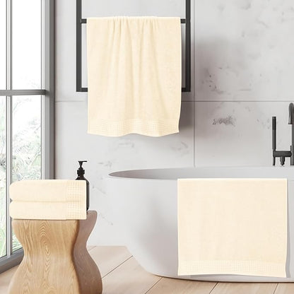 GLAMBURG Ultra Soft 4 Pack Oversized Bath Towel Set 27x54 inches, 100% Cotton Bath Towels, Highly Absorbant Compact Quickdry & Lightweight Towel, Ideal for Gym Travel Camp Pool - Ivory