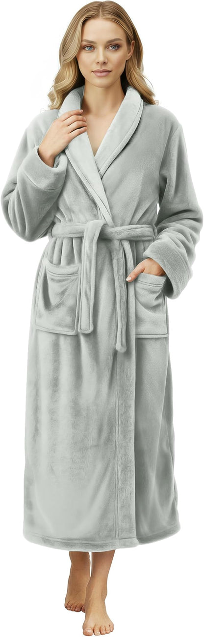 NY Threads Women's Fleece Shawl Collar Bathrobe Plush Long Spa Robe, Medium