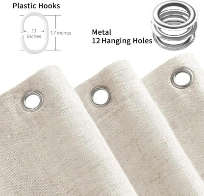 Linen Shower Curtain Fabric Boho Farmhouse Shower Curtains for Bathroom Cream Cotton Natural Cloth Liner Set 48" W x 72" L
