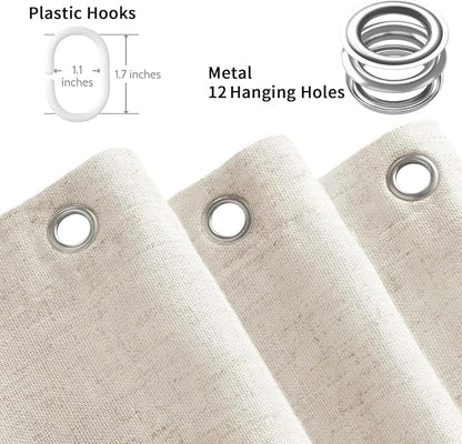 Linen Shower Curtain Fabric Boho Farmhouse Shower Curtains for Bathroom Cream Cotton Natural Cloth Liner Set 72" W x 90" L