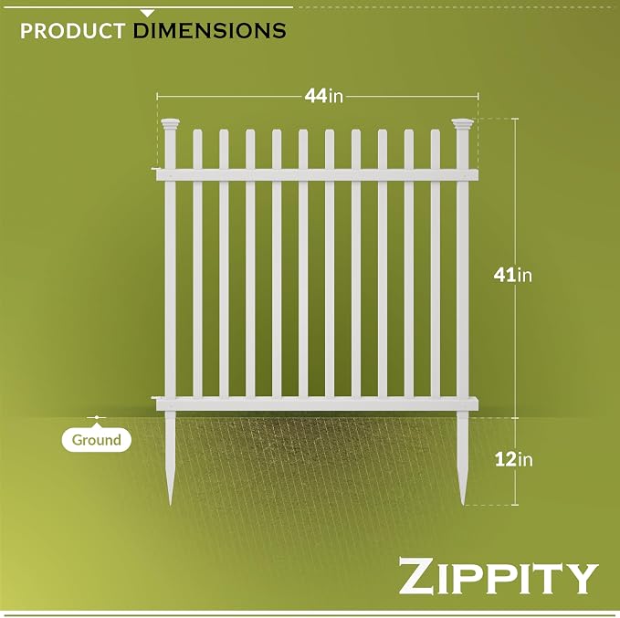 Zippity Burbank Picket Fence Panels, White Vinyl DIY No Dig Kit | 41inH x 44inW, 2 Panels, Temporary Barrier for Backyard, ZP19057