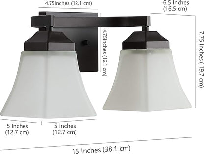JONATHAN Y 15" Oil Rubbed Bronze Modern Cottage LED Vanity Light Wall Sconce, Farmhouse Wall Lamp for Bathroom Mirror Kitchen, White Glass Shade, LED Bulb Included (JYL7523A)