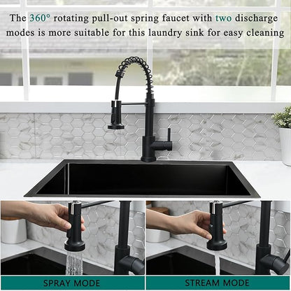 Black Drop In Laundry Sink with Faucet Combo, 25"x22"x12" Utility Sink Drop In Stainless Steel Laundry Sink 16 Gauge 12" Deep Single Bowl Kitchen Sinks