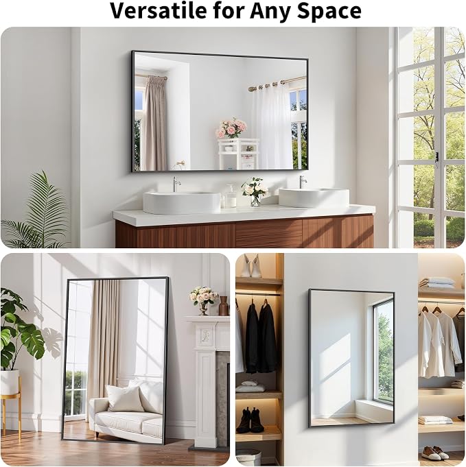 Koonmi Black Bathroom Mirror for Over Sink,Metal Framed 30"x48" Wall Mirror
