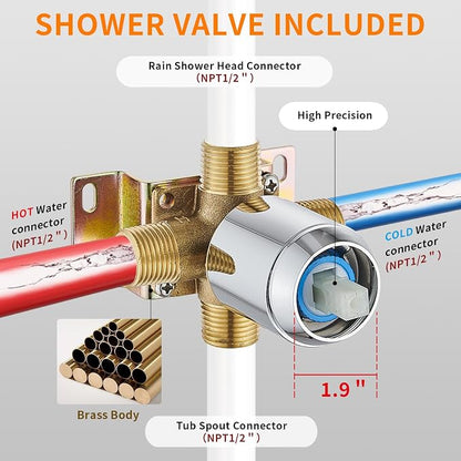 Tub Shower Faucet Set With Head & Spout Chrome