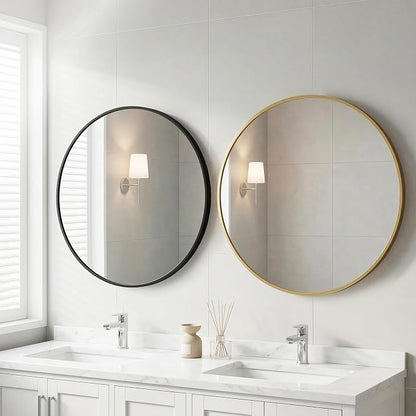 Sweetcrispy 30 in Round Bathroom Wall Mirror, Vanity Mirrors for Over Sink | Matte Metal Frame, Mirros for Entryway, Bedroom, Home Decor, Hang Mounted Frame, Black