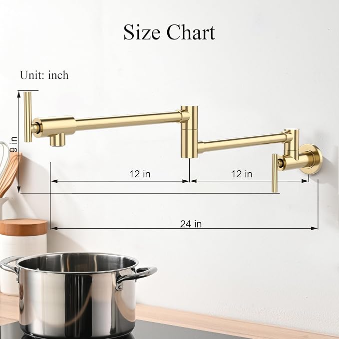 Faucets with Wall Mount Double Joint Swing Arms - Leak Free Design with High-Flow Aerators - Retractable & Folding for Space Saving