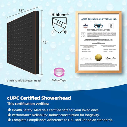Hibbent cUPC Certified High Pressure 12'' Shower Head, Oil Rubbed Bronze | Thickness Metal Showerhead, Square Large Bathroom Rainfall Shower Head, Adjustable Brass Ball, Waterfall Full Body Coverage