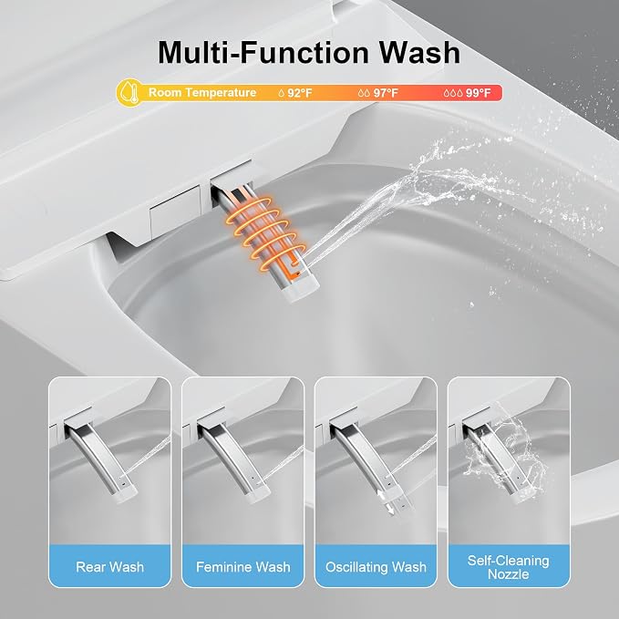 Smart Toilet with Bidet Heated Seat Auto Flush & Soft-Close Seat/Lid | Tankless Electric One Piece Toilets for Bathroom with Foot Sensor Warm Water Wash&Air Dry Siphon Dual Flush 0.8/1.2 GPF
