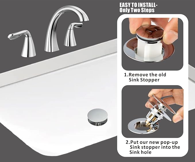 Universal Bathroom Sink Drain Stopper, Fits Most Pop-Up Drains for Vessel Sink Lavatory Vanity, Sink Drain Strainer with Detachable Hair Catcher, Tested by Plumber in US (Chrome Plated)