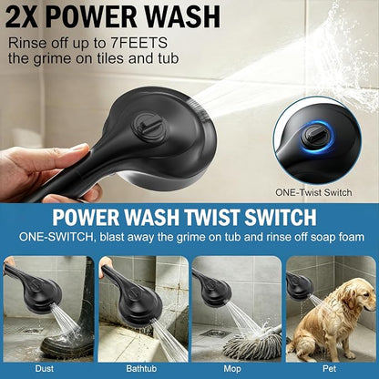 9 Settings Filtered Shower head with Handheld with Power Wash | Hard Water Softener,Remove Chlorine Power Wash for Tub&Tile,ON/OFF Button,6ft Hose&Bracket,Filtered Shower Head, Matte Black