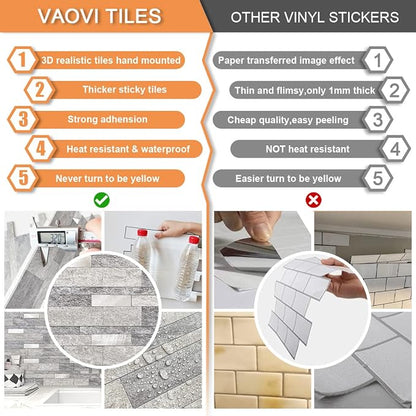 VAOVI Peel and Stick Tile Stone Backsplash for Kitchen Wall(10pcs,Gray)