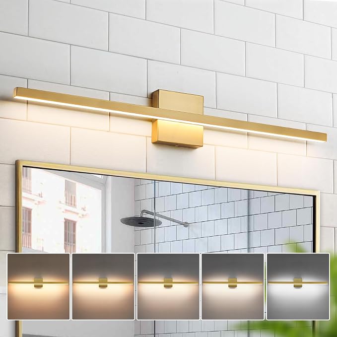 Epinl Gold Vanity Lights for Bathroom - 31.5 inch Brushed Gold Bathroom Light Fixtures Over Mirror 22W LED Dimmable Wall Sconce Lighting Fixture 5CCT Vanity Light Bar for Bathroom Bedroom
