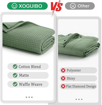 Long Waffle Shower Curtain - Sage Green Cotton Texture Fabric Heavyweight Shower Curtains for Bathroom,72Wx78L