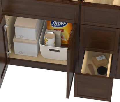 HomeBeyond 60 Inches Bathroom Vanity Base Cabinet Without Sink, Double Sink Top Sturdy Floor Mounted Cabinet with Door & Soft Closing Drawers,Brown, VA4124-2+VA4112-3