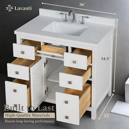 Lavanti Oakford 36 Inch Bathroom Vanity with Sink – Stylish White Vanity Bathroom with Storage Cabinet – Modern Bathroom Vanities with Single Vanity Sink & Quartz Countertop