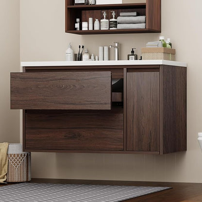 36-inch Luxury Bathroom Vanity with Sink, Stunning Walnut Finish, 2 Large Drawers & Hidden Storage, Invisible Handles, Moisture-Resistant. Ideal for Bathroom remodel and Upgrade.