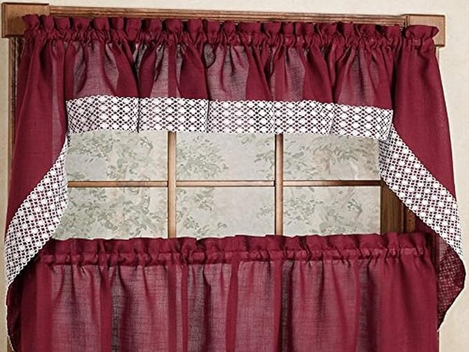 Sweet Home Collection Kitchen Curtains for Windows 40+ Styles & Colors Swag, Valance, Tier Sets & Panels Cafe Curtains for Farmhouse, Rustic, Modern Décor, Salem Burgundy, Swag
