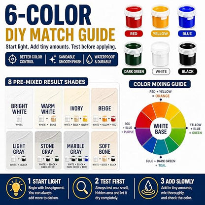 6-Color Tile Repair Kit for Porcelain Sink: DIY Fix - Match 90% Shades | Solve ugly patches – 6-color blend matches 90% shades, invisible. Waterproof, heat-proof.