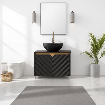 24" Bathroom Vanity with Sink, Wall-Mounted Bathroom Vanity with Black Bowl Ceramic Vessel Basin, Modern Plywood Floating Vanity with Twill Double Doors, Bathroom Storage Cabinet, Black